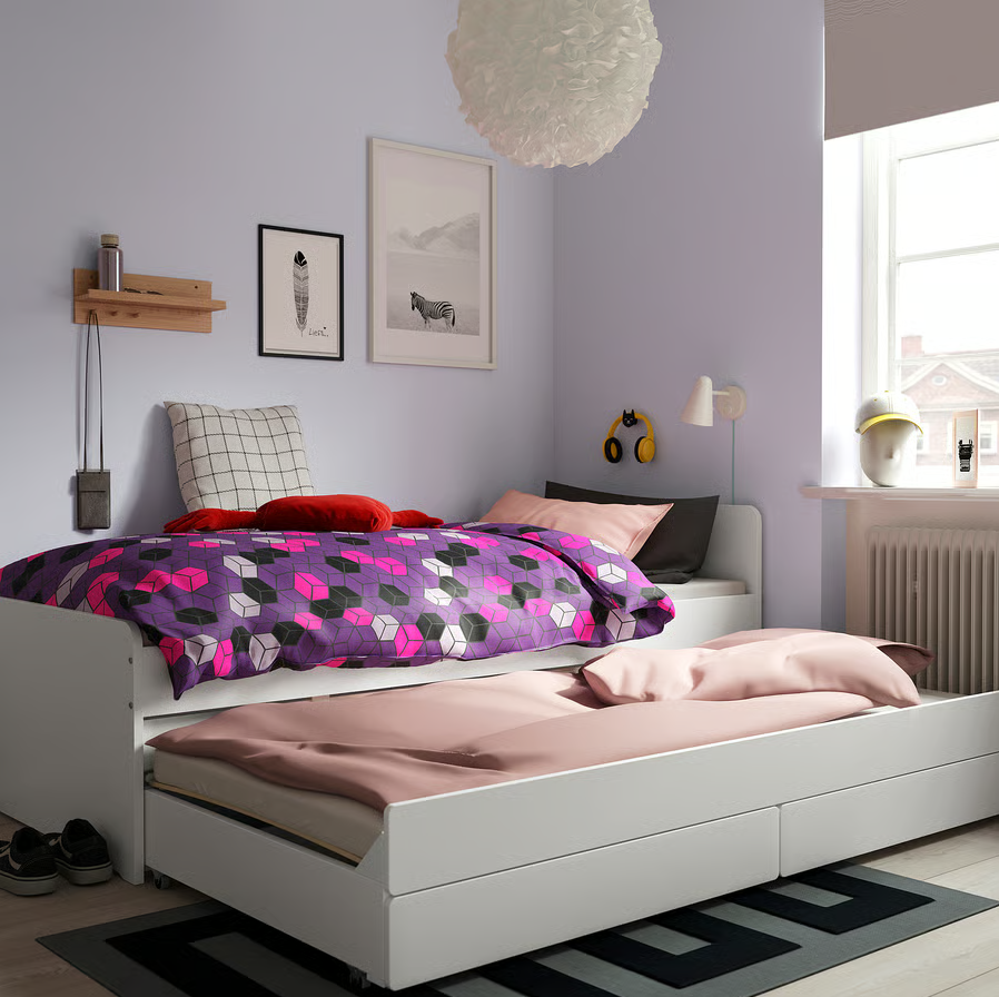 (Promotional price) Bed frame + mattress with underbed and storage space, white, 90x200 cm