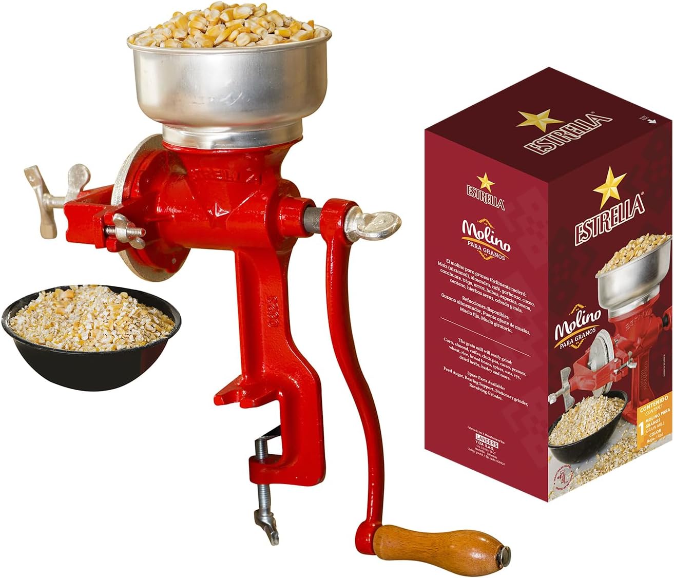 Estrella Cast Iron Manual Crank Corn Grain Grinder 14 Tall & 5 Hopper