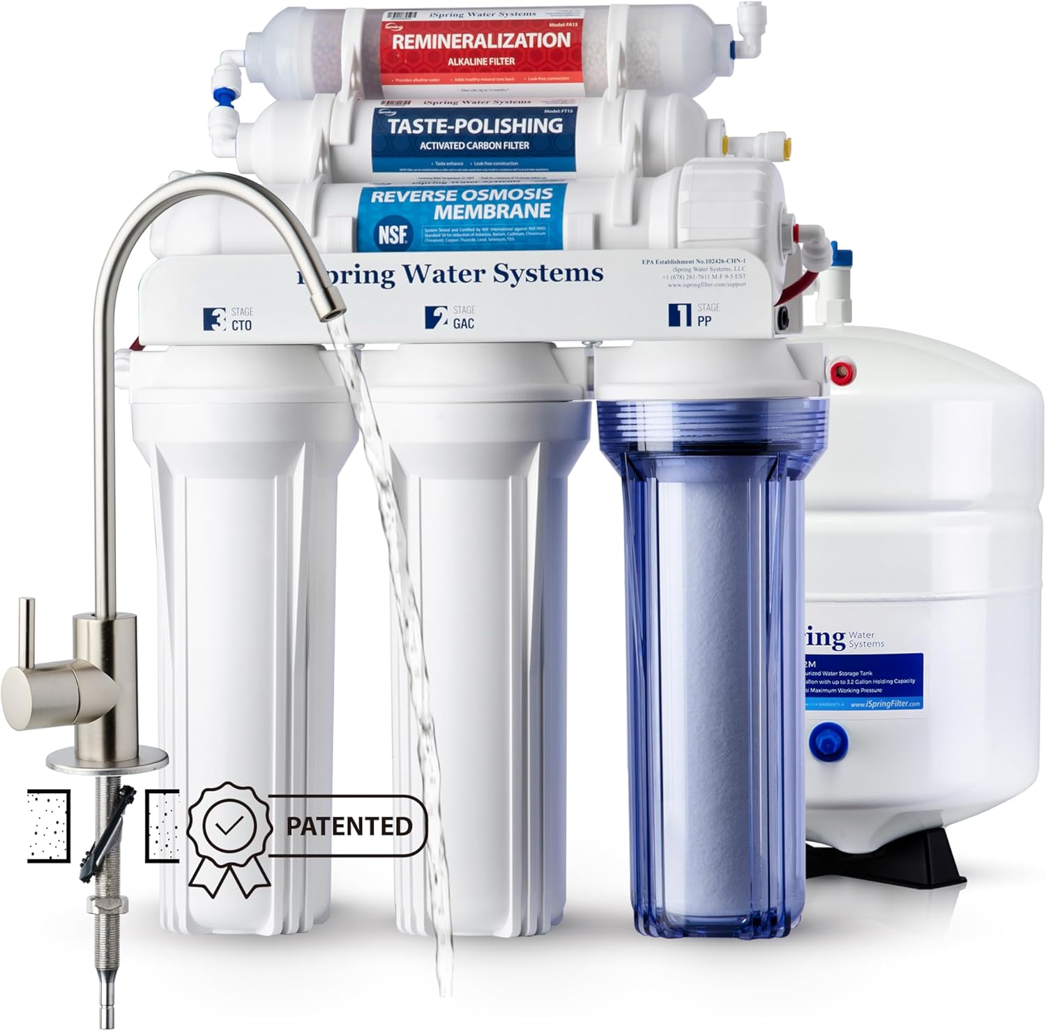 iSpring RCC7AK, Water Purifier NSF Certified, 75 GPD, Alkaline 6-Stage Reverse Osmosis System, pH+ Remineralizing RO Under Sink Water Filtration System