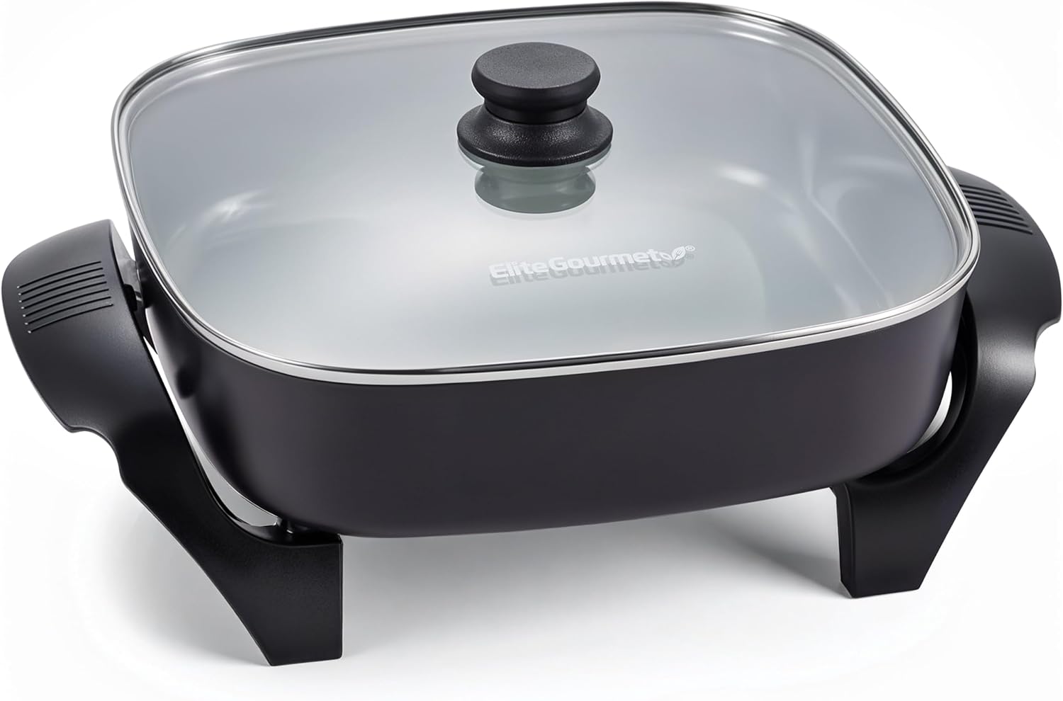 Non-stick electric frying pan with glass vented lid and adjustable temperature