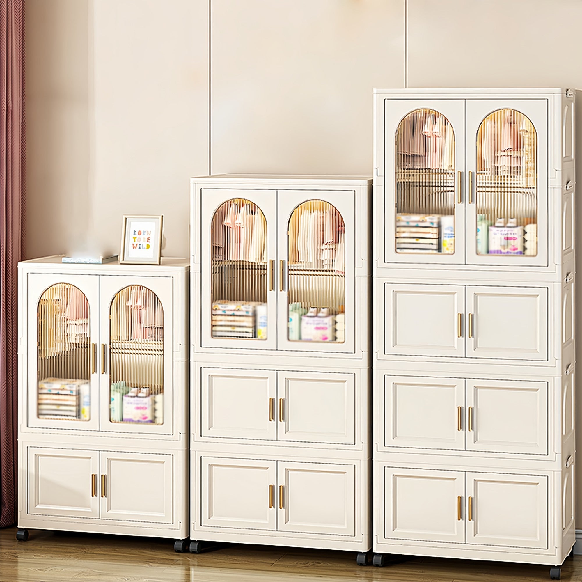 Buy and get 10 hangers 💥 Folding wardrobe with magnetic door, plastic storage cabinet with wheels