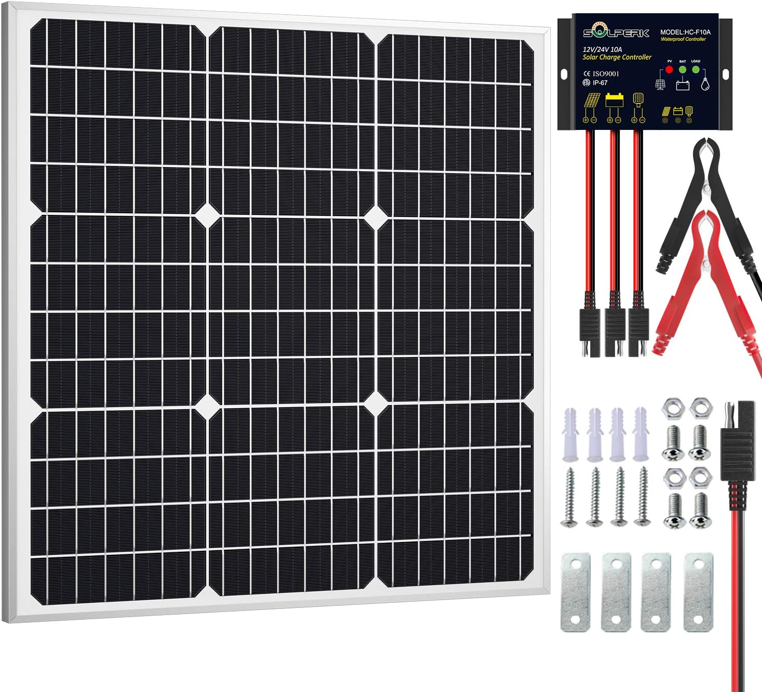 20W 12V, Solar Battery Trickle Charger Maintainer + Upgraded Controller + Adjustable Mounting Bracket