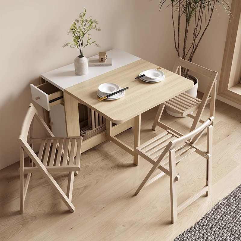 Folding dining table simple small apartment rectangular expandable solid wood simple dining table