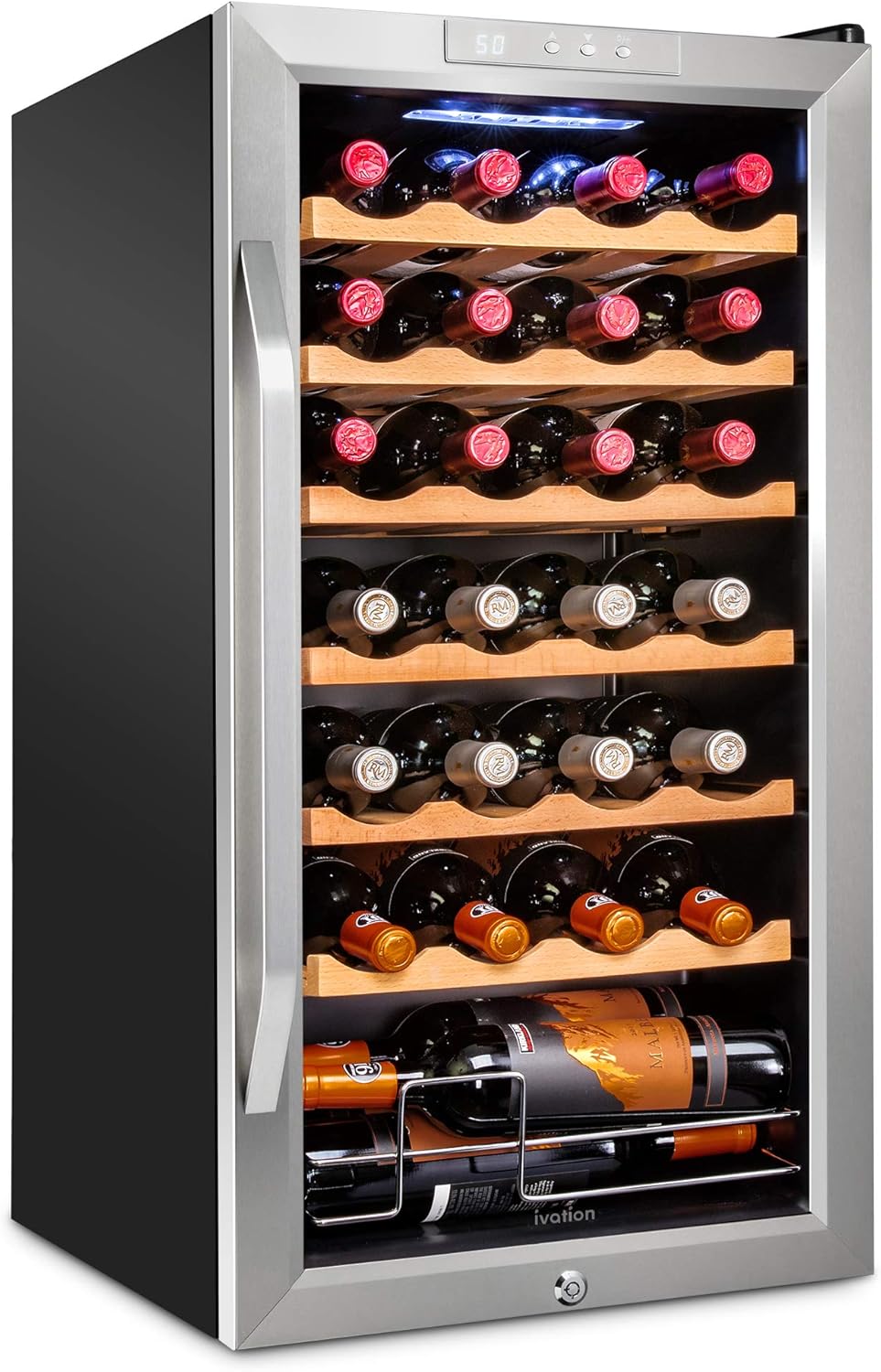 Ivation 28 Bottle Compressor Wine Refrigerator with Lock | Large Freestanding Wine Cellar for Red, White, Champagne or Sparkling Wine