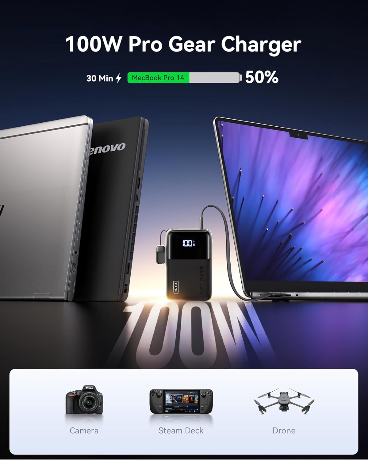 (Buy 1 Get 1 Free) INIU 100W Power Bank, Mini Size 25000mAh High Capacity Portable Charging Pack