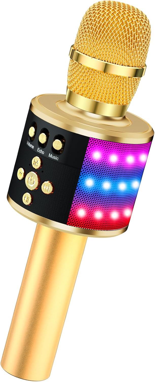 BONAOK Karaoke Microphone for Kids & Adults - Bluetooth Microphones Singing Mic with Disco Lights, Echo Effect, Built-in Speaker Portable Karaoke Player for Party Travel Gifts Q78(Black)