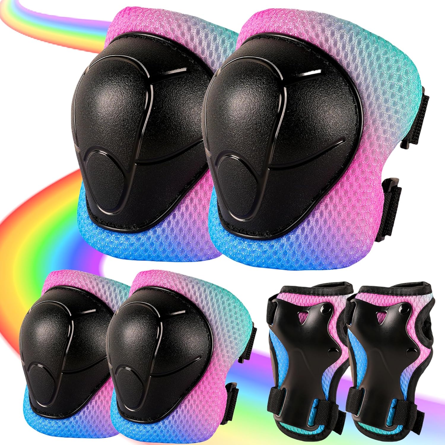 Knee Pads for Kids 3-14 Years Toddler Knee and Elbow Pads with Wrist Guards 3 in 1 for Bicycle Scooter Roller Skates Skateboarding (Yellowpinkblue, Small)