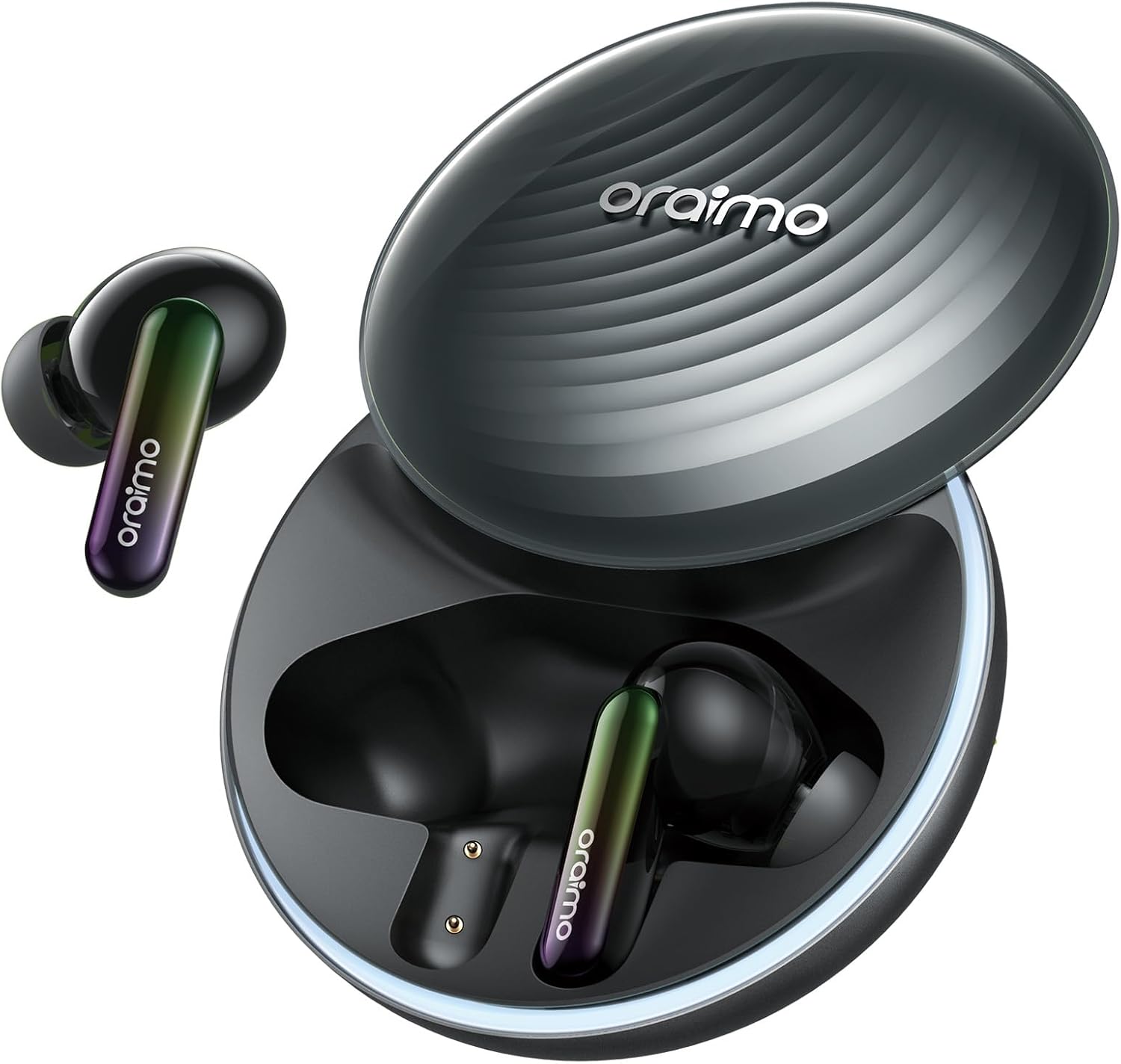 Oraimo SpaceBuds ANC Wireless Earbuds, 50dB Noise Cancelling Bluetooth Earbuds, 4-Mic Clear Calls in Ear Headphones, Heavy Bass, Personalized Light Effects, Slide Design, App Control, 40H Play