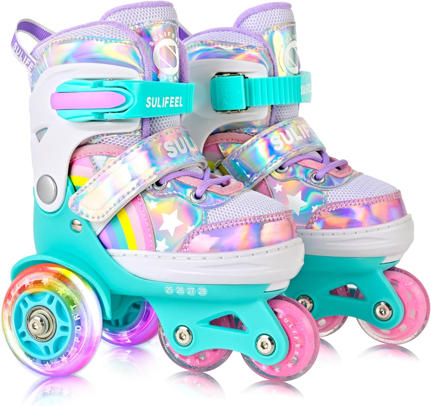 【🎁✨Christmas Gift Sale 】🎅Buy 1 Get 1 Free🎅 SULIFEEL Rainbow Unicorn 4 Size Adjustable Roller Skates for Girls Boys for Kids Ages 3-5 5-8 6-12 Children Skates Indoor Outdoor