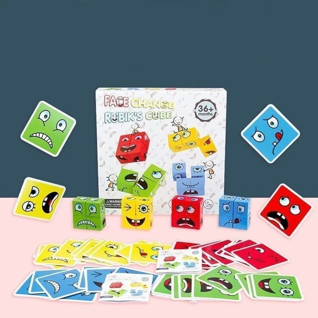 🎁2024 Parent-child Interactive Games Face-Changing Magic Cube Building Blocks