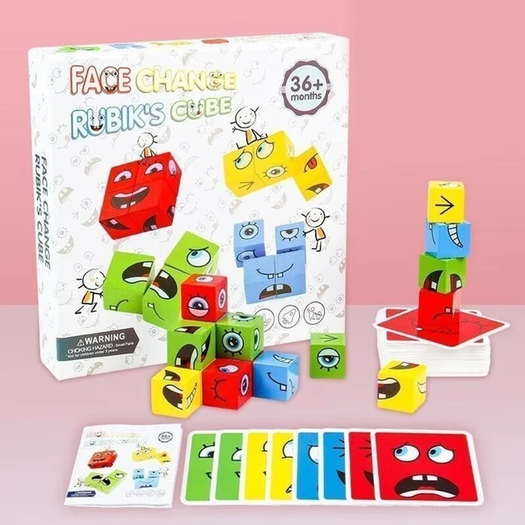 🎁2024 Parent-child Interactive Games Face-Changing Magic Cube Building Blocks