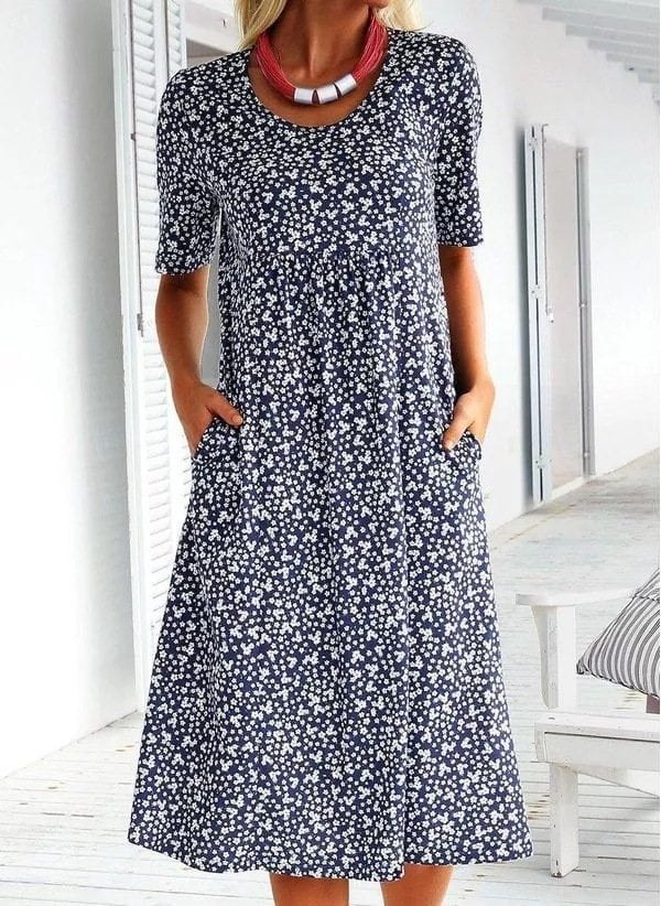 2022 Floral Crewneck Resort Midi Dress 