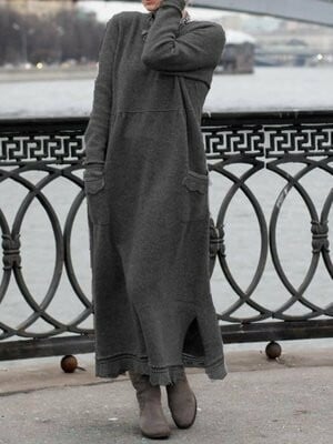 10 colours round neck pullover lace loose knitted long dress 
