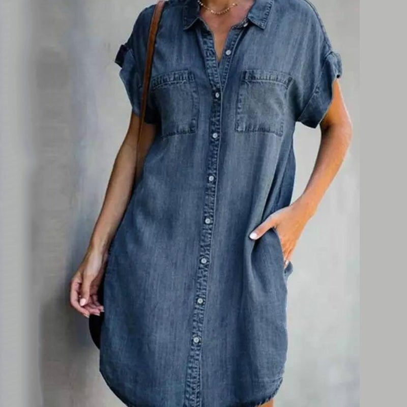 Casual Denim Short Sleeve Dress 
