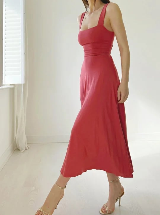 Audrey Reversible Midi Dress in Organic Bamboo with Pockets 