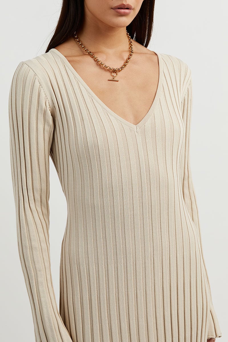 Long Sleeved Knit Midi Dress 