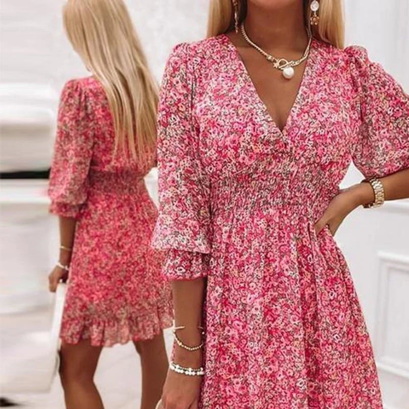 ????HOT SALE 49% OFF??Puff Sleeve Mid Waist Floral Dress 
