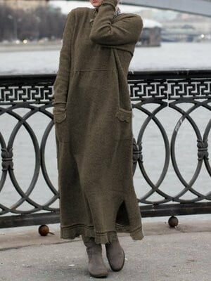 10 colours round neck pullover lace loose knitted long dress 