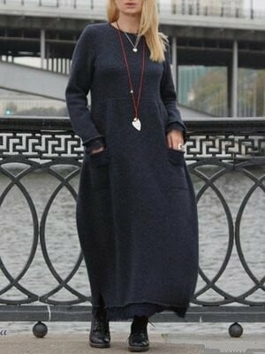 10 colours round neck pullover lace loose knitted long dress 