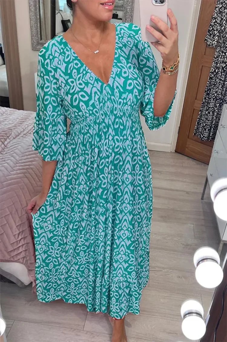 ??V-neck floral dress 