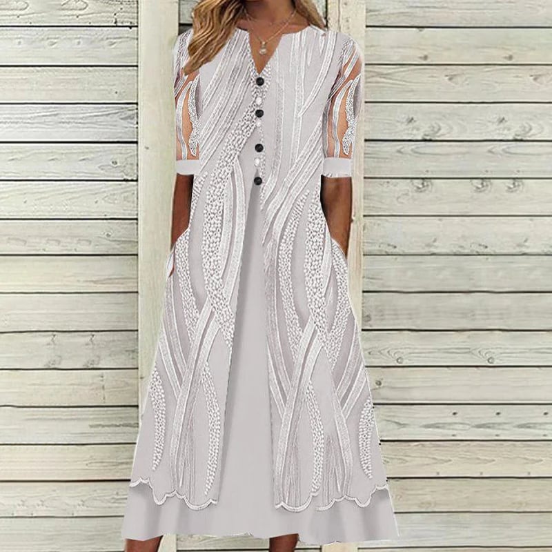 V-neck Printed Loose Short Sleeve Chic Dress 