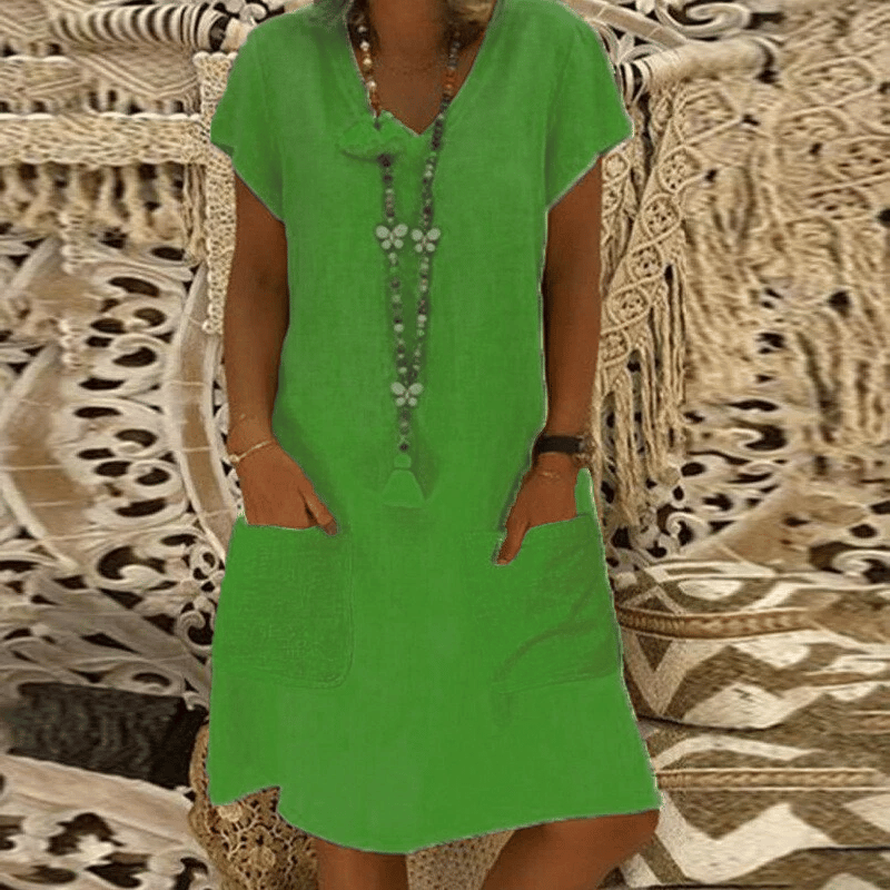 ??SUMMER HOT SALE - 48% OFF??V-neck Pocket Loose Midi Dress 9 colours 8 sizes (??Buy 2 Free Shipping??) 