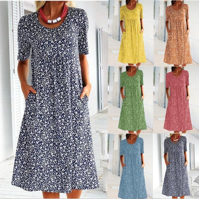 2022 Floral Crewneck Resort Midi Dress 