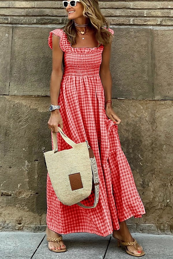 Singing Solo Multi Plaid Smocked Bust Maxi Dress 