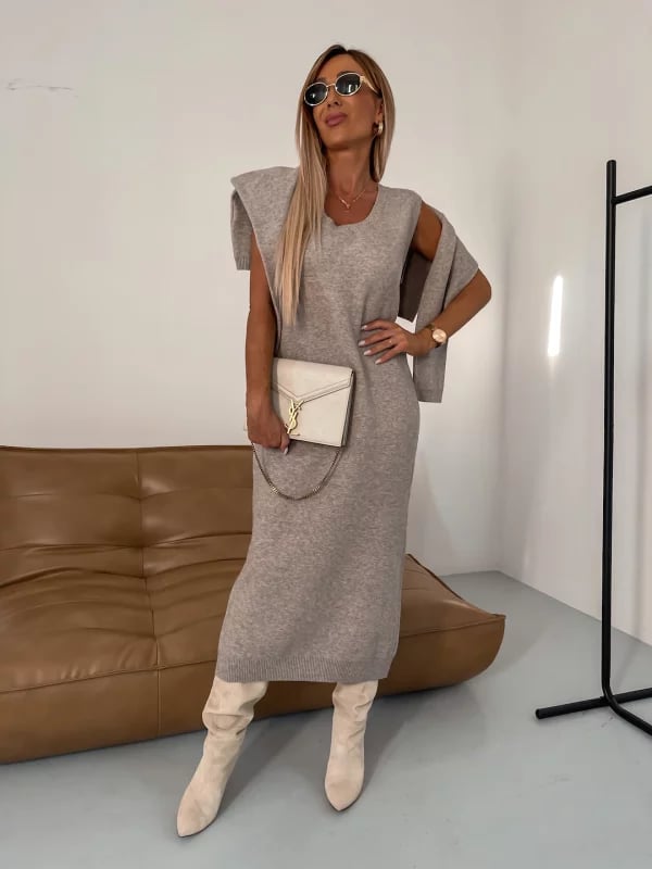 ??Midi Dress and Turtle Neck Sweater Set 