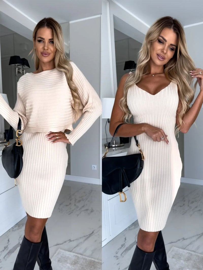 ??Knitted Sweater and Cami Dress Set 