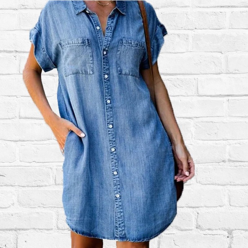 Casual Denim Short Sleeve Dress 