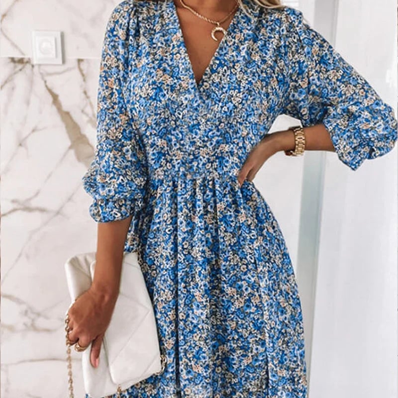 ????HOT SALE 49% OFF??Puff Sleeve Mid Waist Floral Dress 