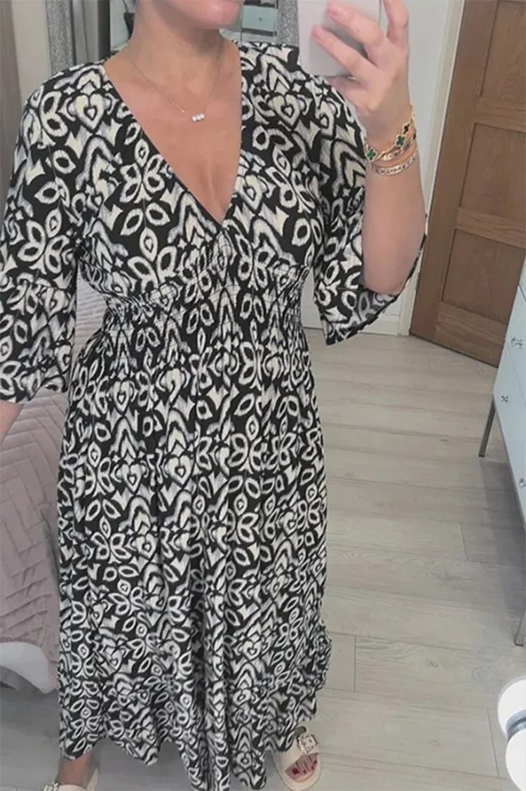 ??V-neck floral dress 