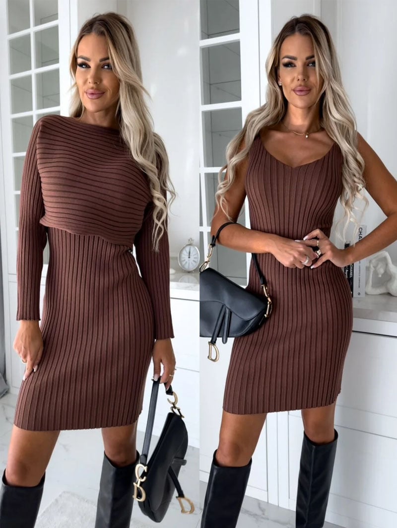 ??Knitted Sweater and Cami Dress Set 
