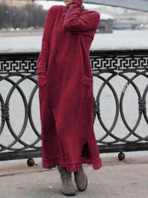 10 colours round neck pullover lace loose knitted long dress 