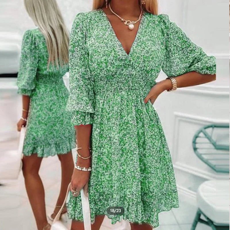 ????HOT SALE 49% OFF??Puff Sleeve Mid Waist Floral Dress 