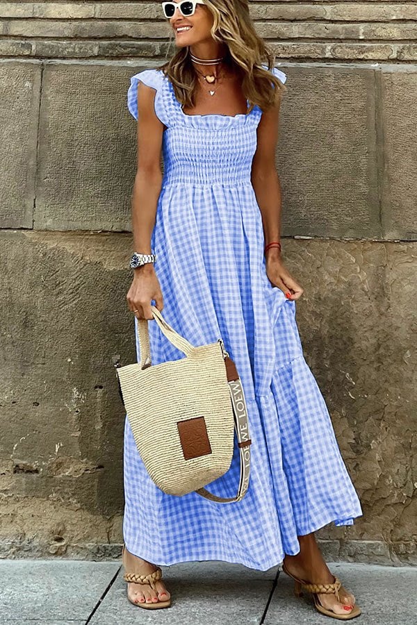 Singing Solo Multi Plaid Smocked Bust Maxi Dress 