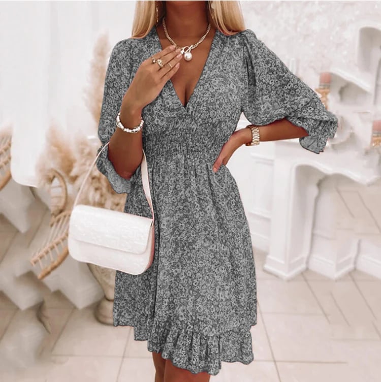 ????HOT SALE 49% OFF??Puff Sleeve Mid Waist Floral Dress 