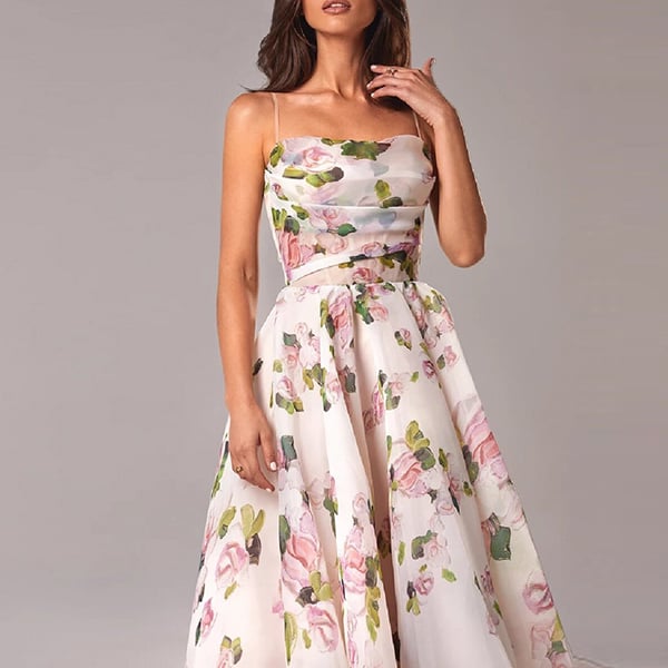 Elegant Print Suspender Dress 