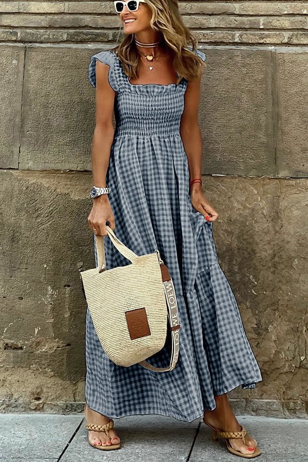 Singing Solo Multi Plaid Smocked Bust Maxi Dress 