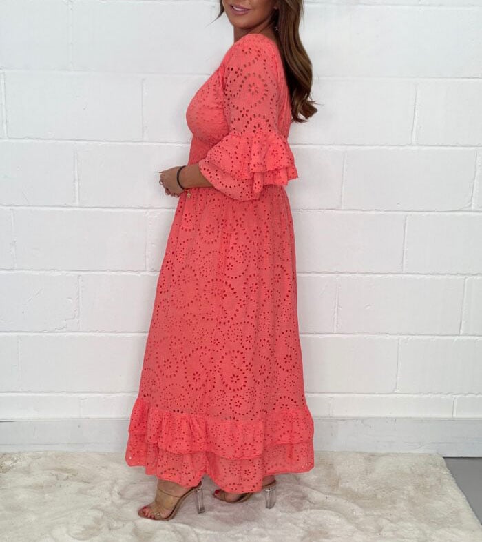 ??HOT SALE - 49% OFF??Embroidery Anglaise Frill Sleeve Midi Dress 