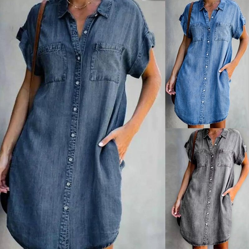 Casual Denim Short Sleeve Dress 