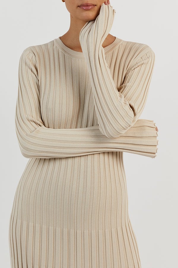 Long Sleeved Knit Midi Dress 