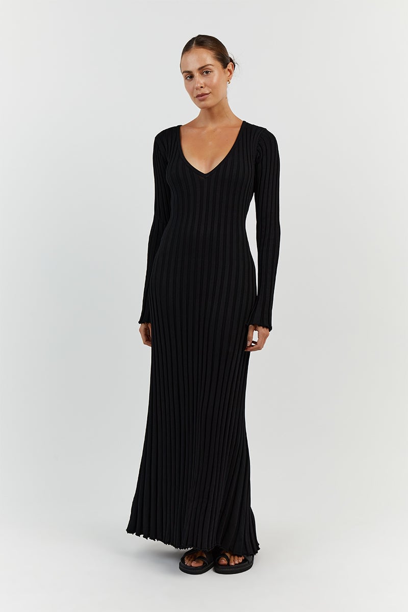 Long Sleeved Knit Midi Dress 