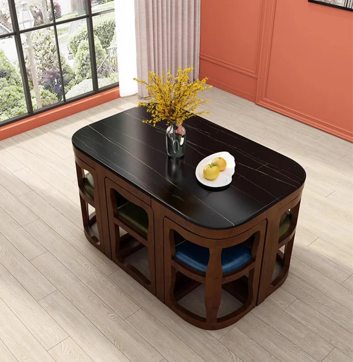 Solid Wood Nesting Modern Space-Saving Dining Table & Chair Set