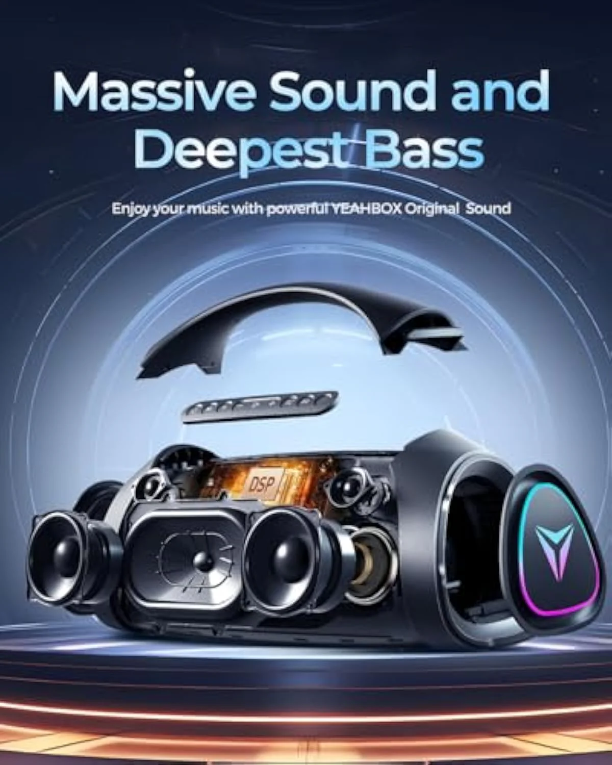 Large Bluetooth Speaker Loud, Massive Bass, IPX66 Waterproof Party Portable Speaker with Subwoofer/EQ/Fast Charge, Outdoor Wireless Speakers