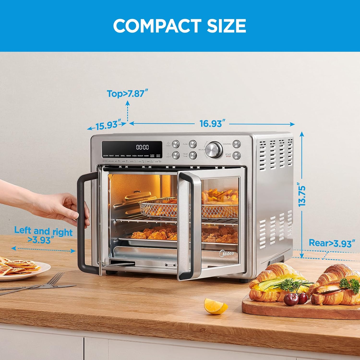Extra Large Air Fryer Countertop Oven 10-in-1 Combo, 25% Faster Cooking and 90% Less Oil, Stainless Steel