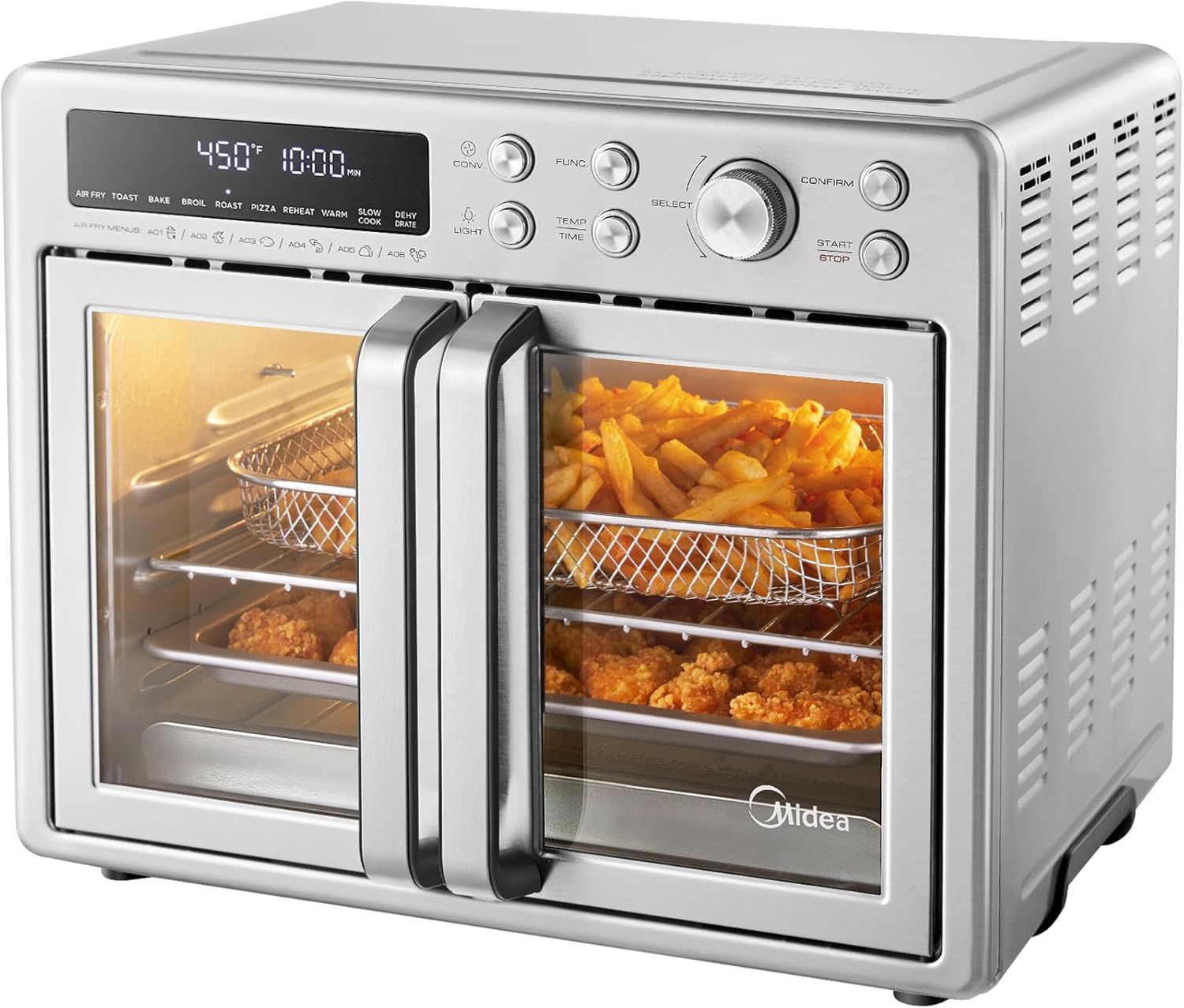 Extra Large Air Fryer Countertop Oven 10-in-1 Combo, 25% Faster Cooking and 90% Less Oil, Stainless Steel