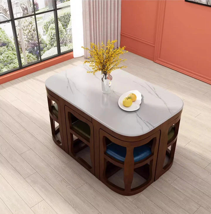Solid Wood Nesting Modern Space-Saving Dining Table & Chair Set