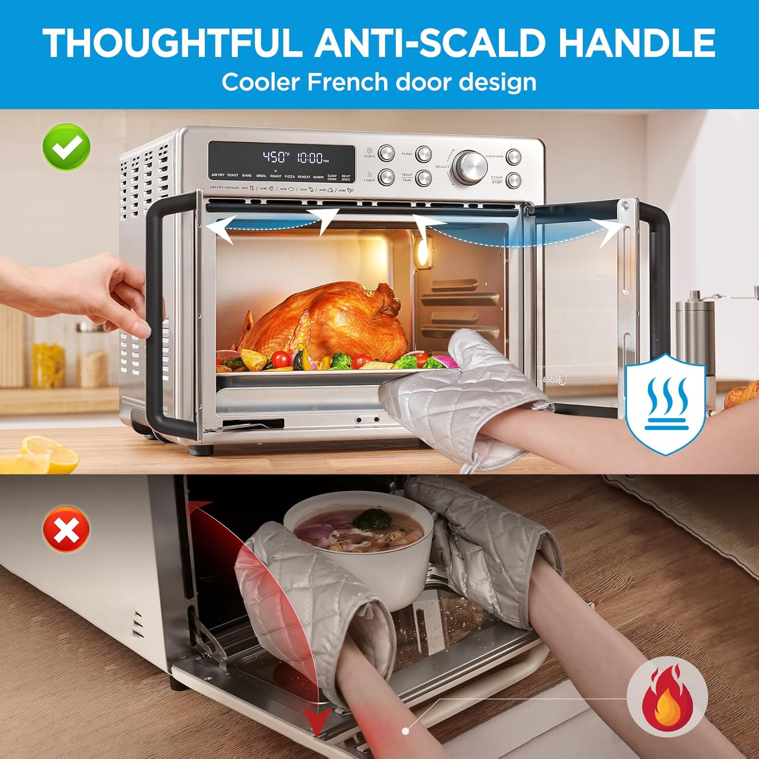 Extra Large Air Fryer Countertop Oven 10-in-1 Combo, 25% Faster Cooking and 90% Less Oil, Stainless Steel